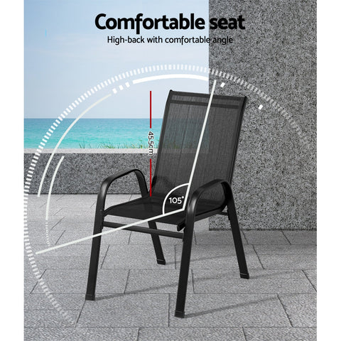 Gardeon 6PC Outdoor Dining Chairs Stackable Lounge Chair Patio Furniture Black Chez Guru