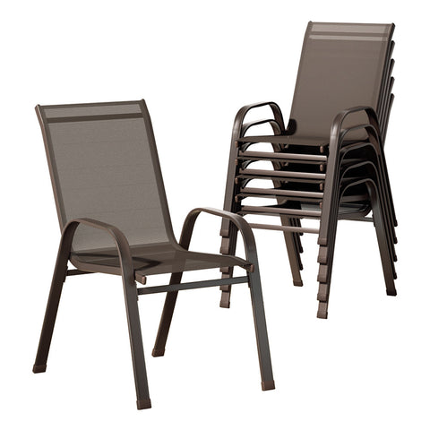 Gardeon 6PC Outdoor Dining Chairs Stackable Lounge Chair Patio Furniture Brown Chez Guru