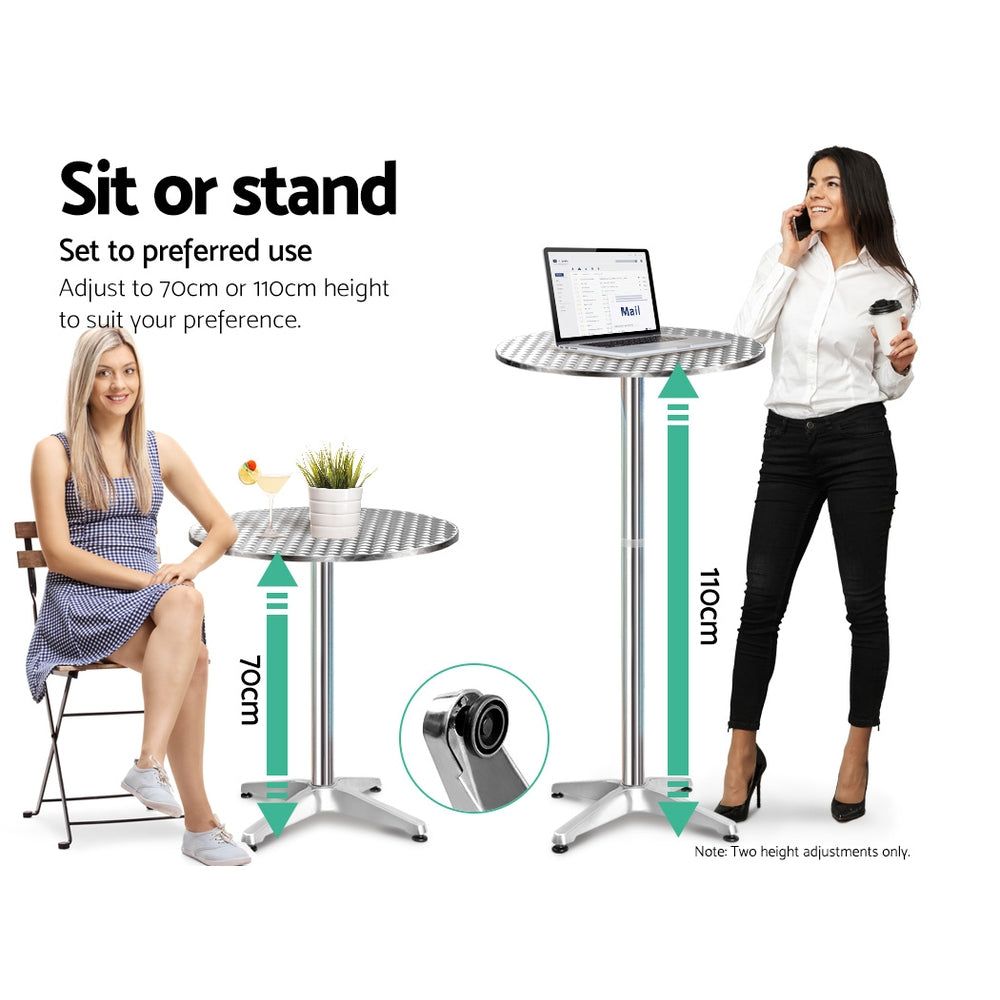 Gardeon Outdoor Bar Table Adjustable Aluminium Round 70/110cm Chez Guru