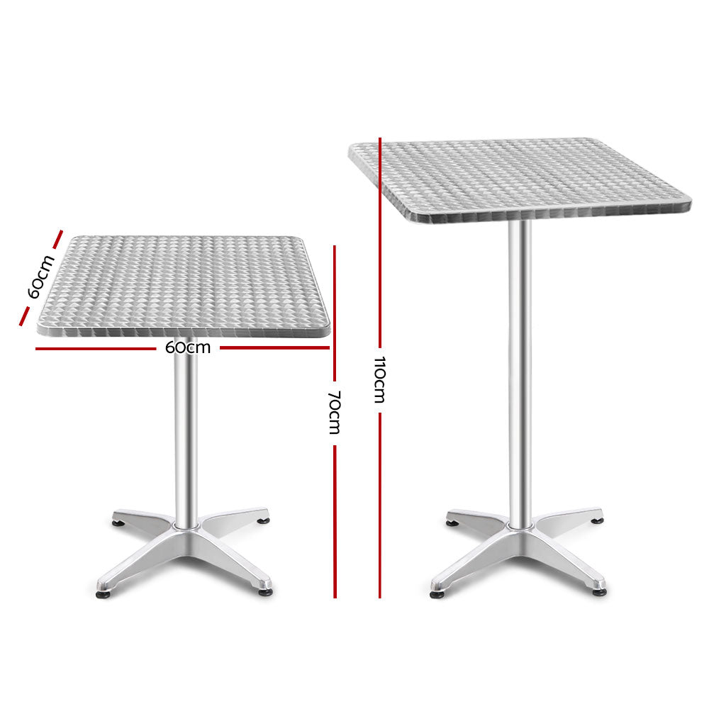 Gardeon Outdoor Bar Table Adjustable Aluminium Square 70/110cm Chez Guru