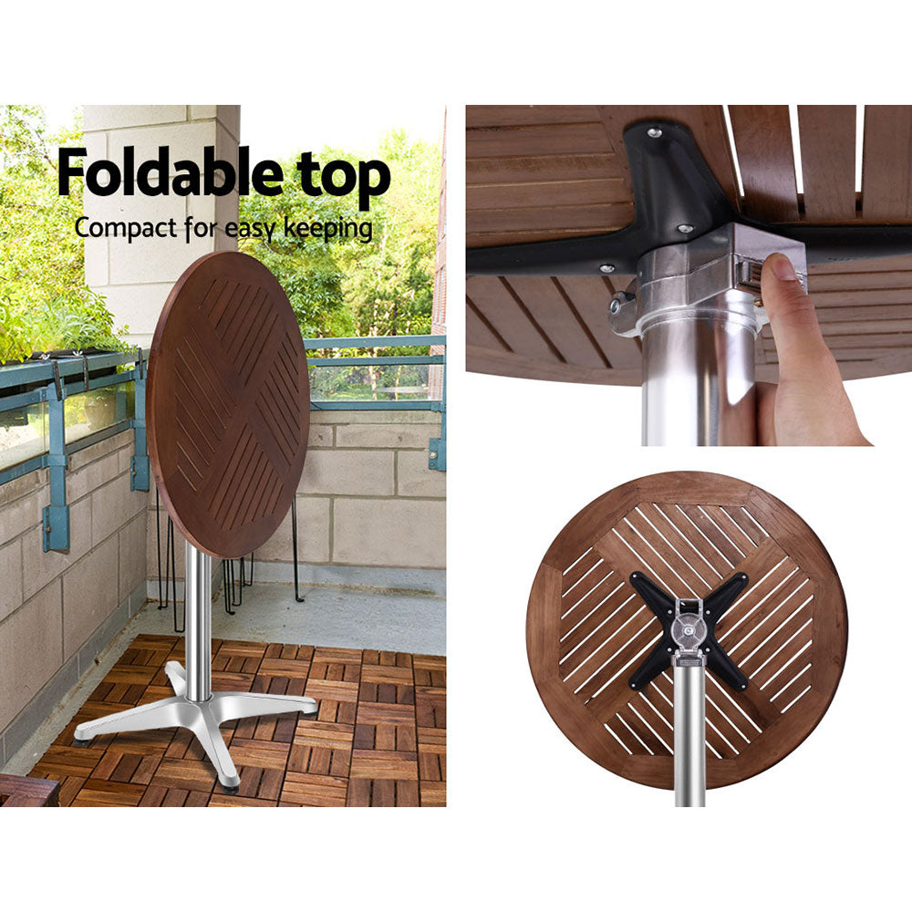 Gardeon Outdoor Bar Table Wooden Cafe Table Aluminium Pole Round Chez Guru