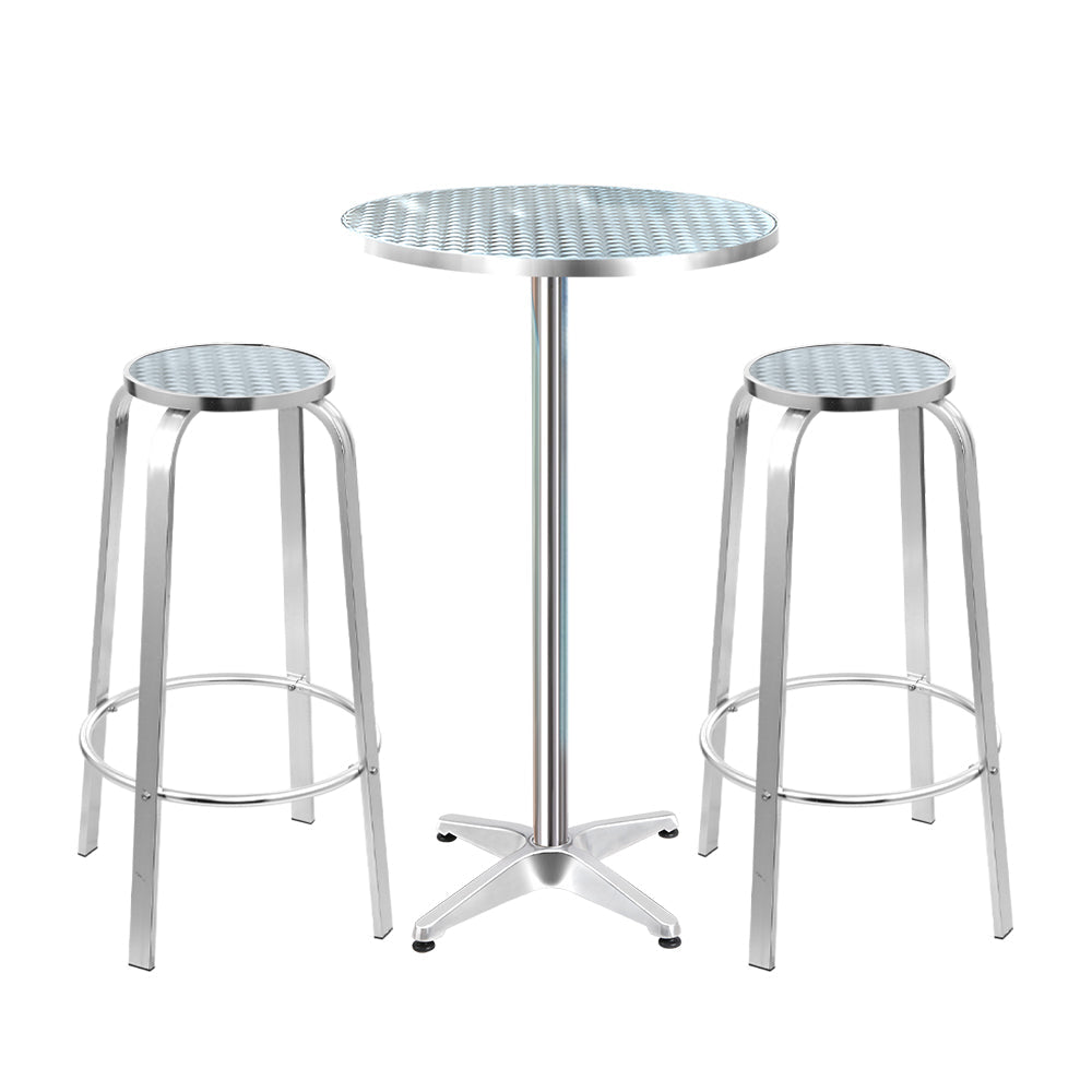 Gardeon 3-Piece Outdoor Bar Set Bistro Table Stools Adjustable Round Cafe Chez Guru