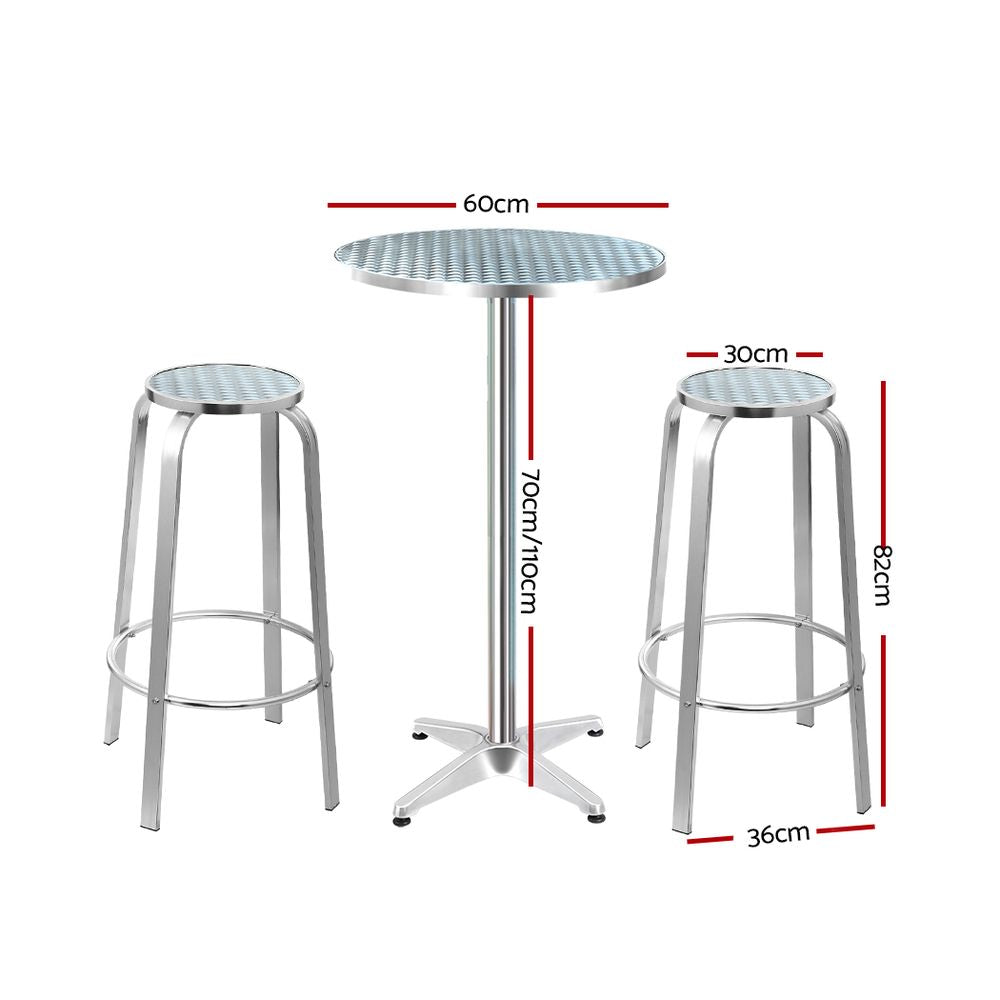Gardeon 3-Piece Outdoor Bar Set Bistro Table Stools Adjustable Round Cafe Chez Guru