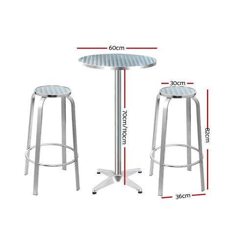Gardeon 3-Piece Outdoor Bar Set Bistro Table Stools Adjustable Round Cafe Chez Guru