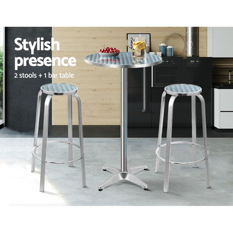 Gardeon 3-Piece Outdoor Bar Set Bistro Table Stools Adjustable Round Cafe Chez Guru