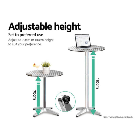 Gardeon 3-Piece Outdoor Bar Set Bistro Table Stools Adjustable Round Cafe Chez Guru