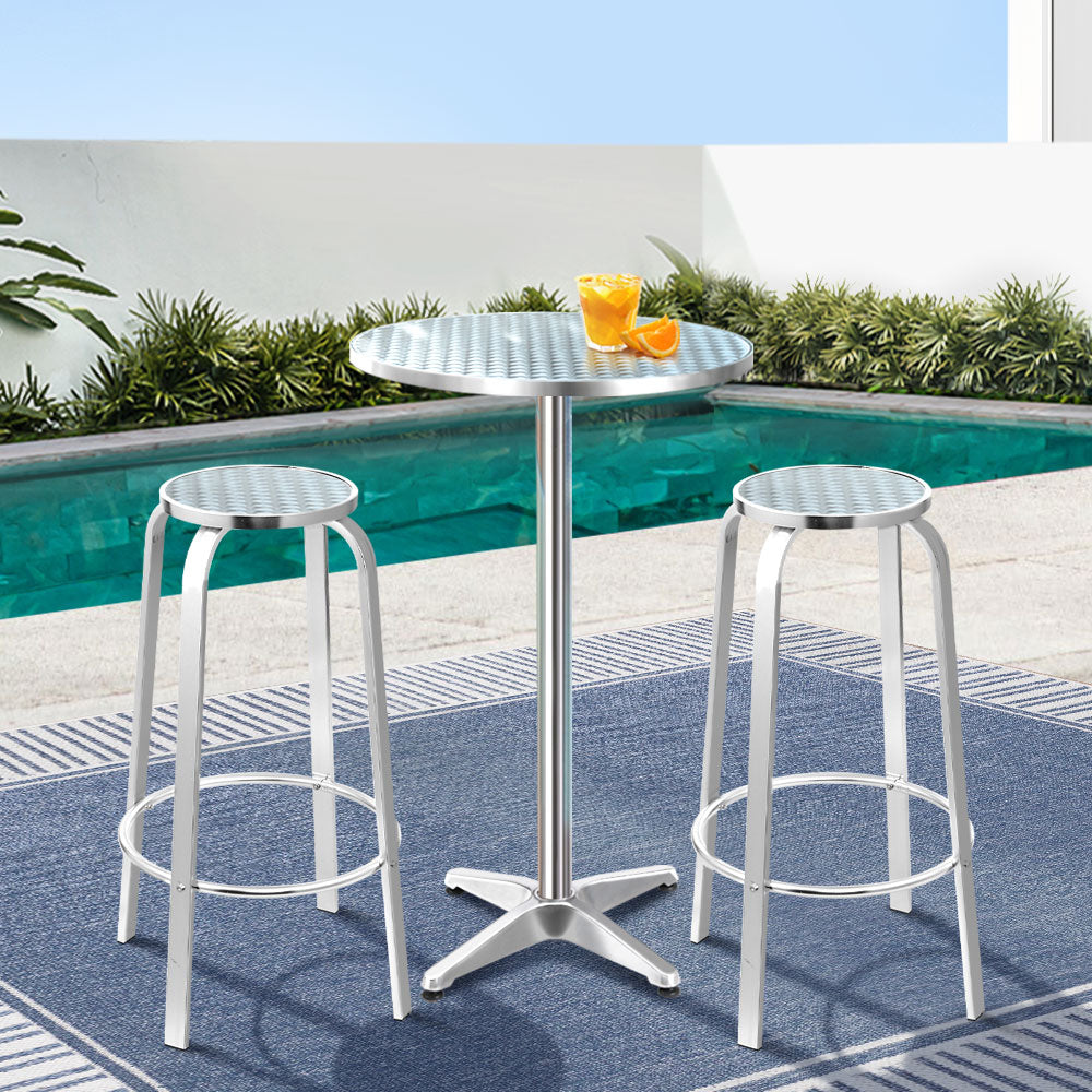 Gardeon 3-Piece Outdoor Bar Set Bistro Table Stools Adjustable Round Cafe Chez Guru