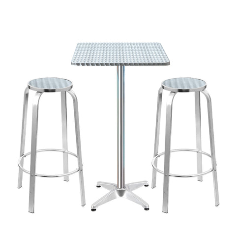 Gardeon 3-Piece Outdoor Bar Set Bistro Table Stools Adjustable Square Cafe Chez Guru