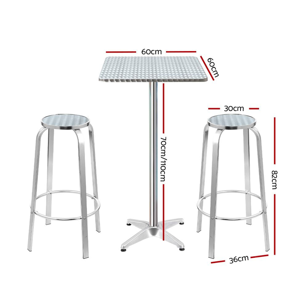 Gardeon 3-Piece Outdoor Bar Set Bistro Table Stools Adjustable Square Cafe Chez Guru
