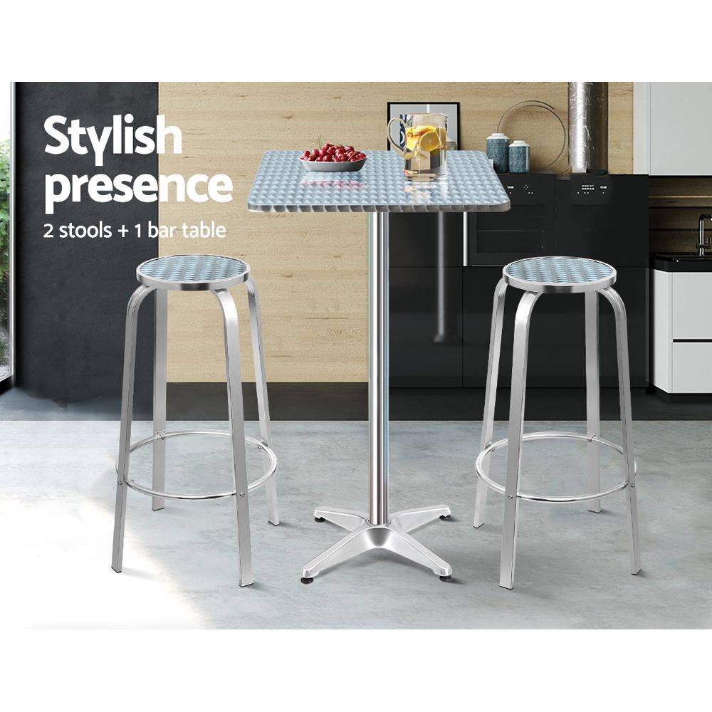 Gardeon 3-Piece Outdoor Bar Set Bistro Table Stools Adjustable Square Cafe Chez Guru