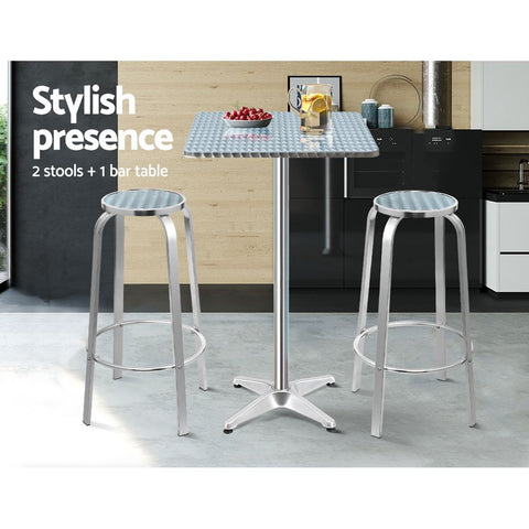 Gardeon 3-Piece Outdoor Bar Set Bistro Table Stools Adjustable Square Cafe Chez Guru