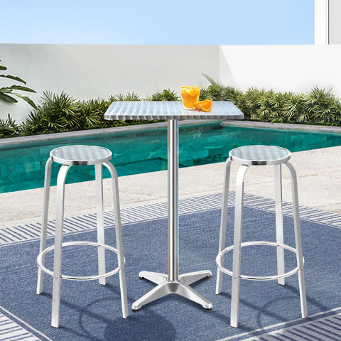 Gardeon 3-Piece Outdoor Bar Set Bistro Table Stools Adjustable Square Cafe Chez Guru