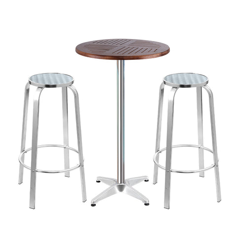 Gardeon 3-Piece Outdoor Bar Set Bistro Table Stools Adjustable Wooden Cafe Chez Guru