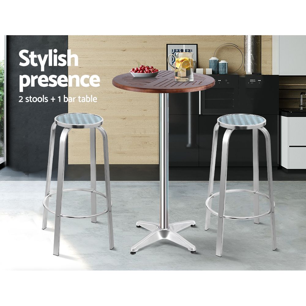 Gardeon 3-Piece Outdoor Bar Set Bistro Table Stools Adjustable Wooden Cafe Chez Guru
