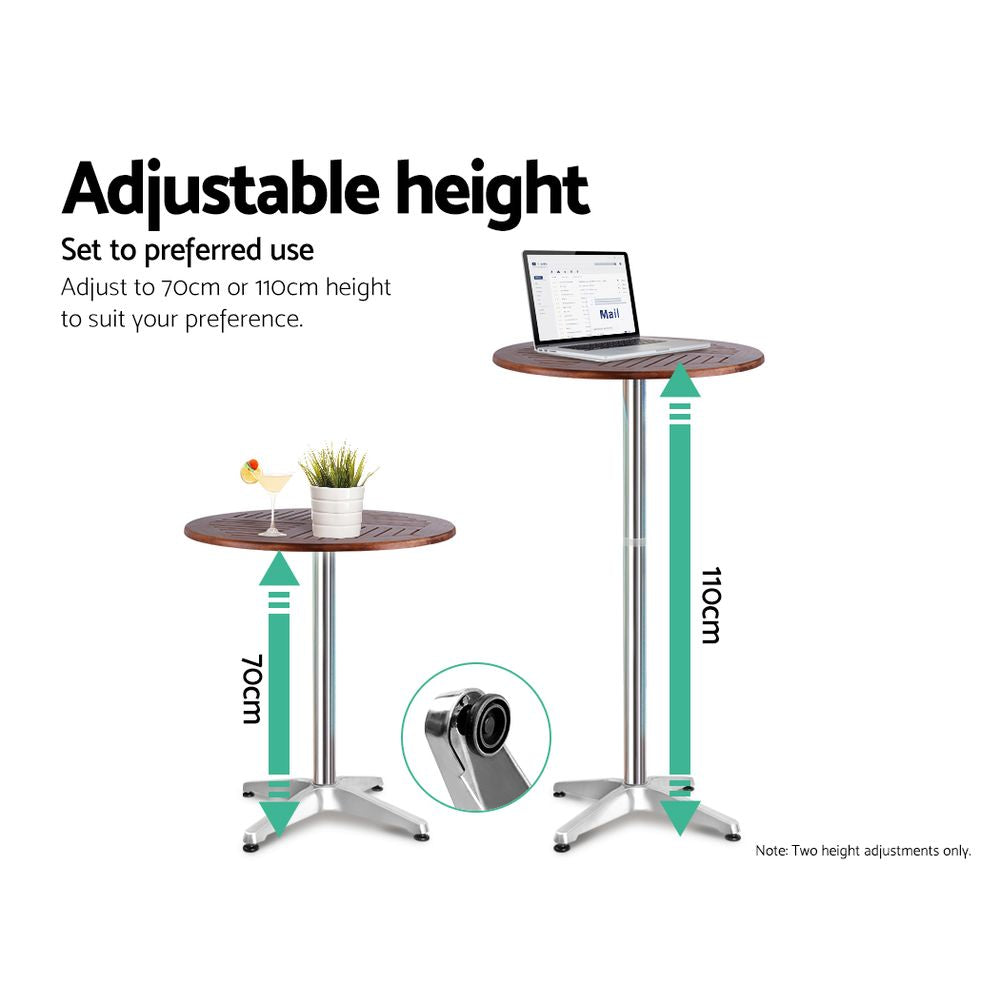 Gardeon 3-Piece Outdoor Bar Set Bistro Table Stools Adjustable Wooden Cafe Chez Guru