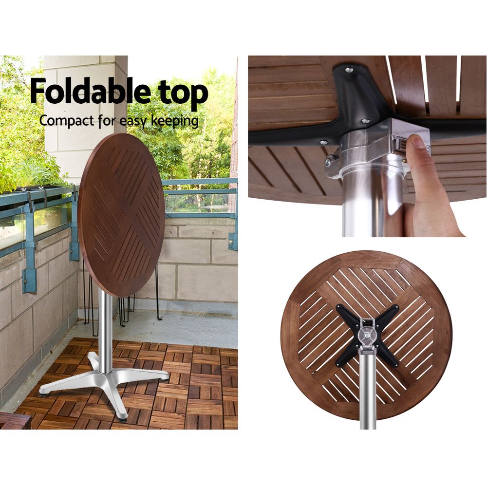 Gardeon 3-Piece Outdoor Bar Set Bistro Table Stools Adjustable Wooden Cafe Chez Guru