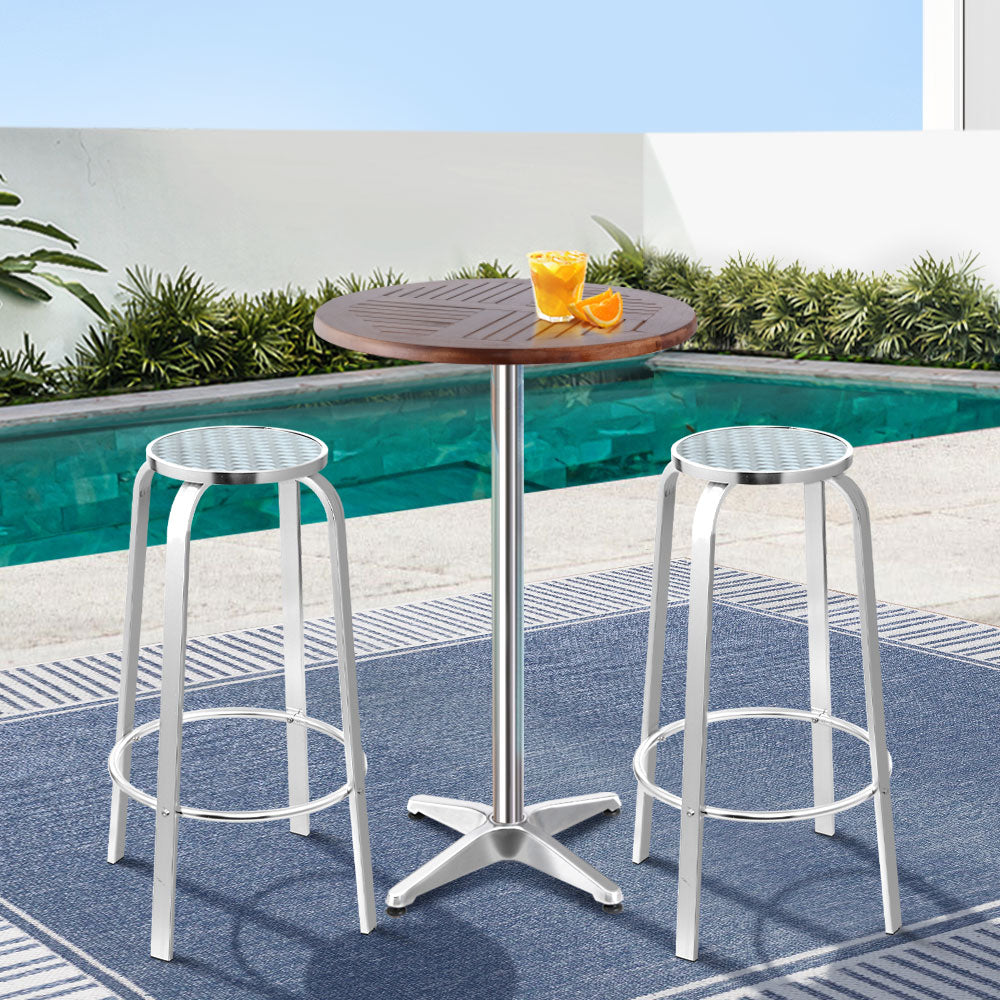 Gardeon 3-Piece Outdoor Bar Set Bistro Table Stools Adjustable Square Cafe Chez Guru