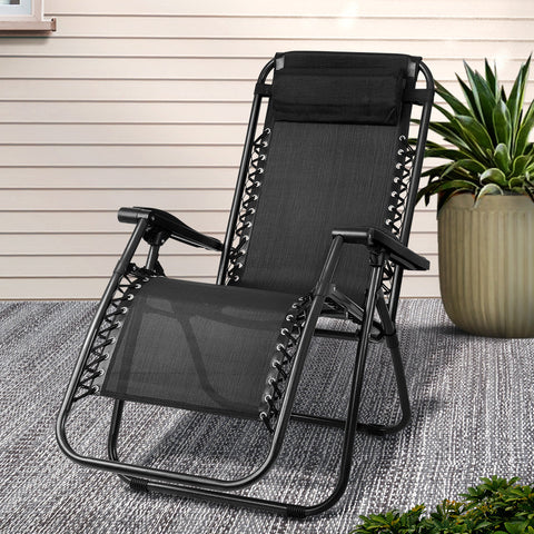 Gardeon Zero Gravity Chair Folding Outdoor Recliner Adjustable Sun Lounge Camping Black Chez Guru