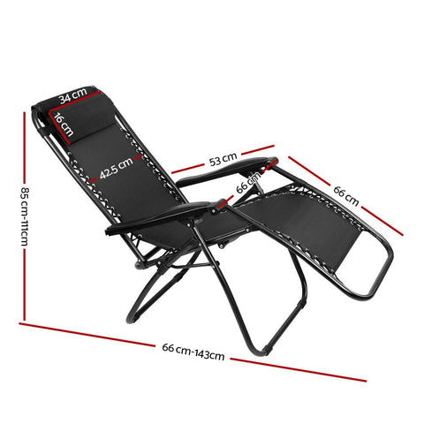 Gardeon Zero Gravity Chair Folding Outdoor Recliner Adjustable Sun Lounge Camping Black Chez Guru