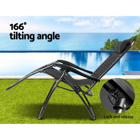 Gardeon Zero Gravity Chair Folding Outdoor Recliner Adjustable Sun Lounge Camping Black Chez Guru