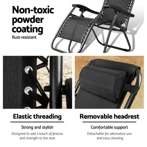 Gardeon Zero Gravity Chair Folding Outdoor Recliner Adjustable Sun Lounge Camping Black Chez Guru