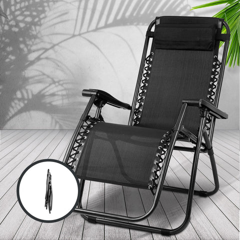 Gardeon Zero Gravity Chair Folding Outdoor Recliner Adjustable Sun Lounge Camping Black Chez Guru