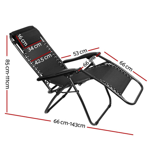 Gardeon 2PC Zero Gravity Chair Folding Outdoor Recliner Adjustable Sun Lounge Camping Black Chez Guru