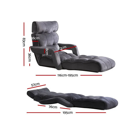 Artiss Floor Lounge Sofa With Armrest Flocking Fabric Charcoal - Chez Guru