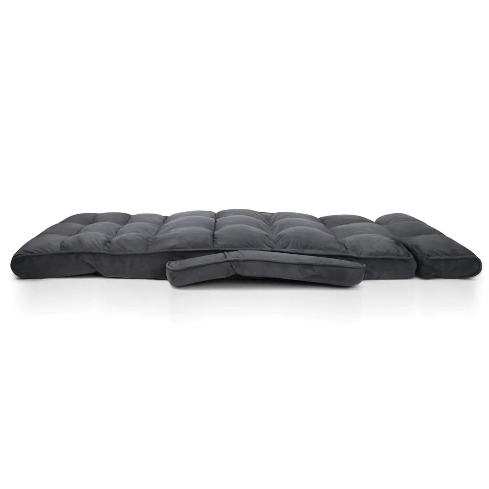 Artiss Floor Lounge Sofa With Armrest Flocking Fabric Charcoal - Chez Guru