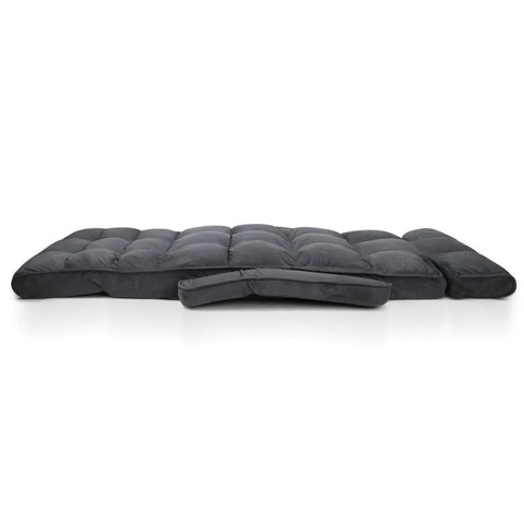 Artiss Floor Lounge Sofa With Armrest Flocking Fabric Charcoal - Chez Guru