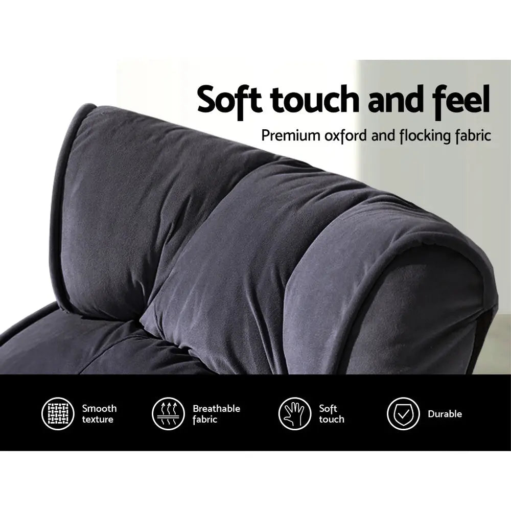 Artiss Floor Lounge Sofa With Armrest Flocking Fabric Charcoal - Chez Guru