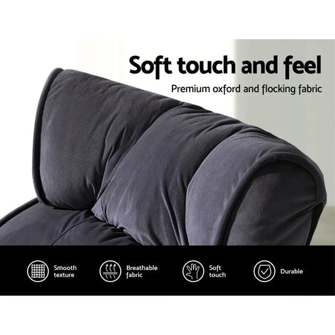 Artiss Floor Lounge Sofa With Armrest Flocking Fabric Charcoal - Chez Guru