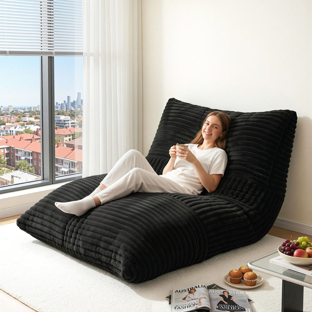 Artiss 3-in-1 Bean Bag Chair for Living Room Convertible Floor Sofa Dark Grey