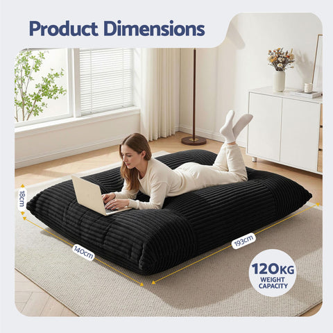 Artiss 3-in-1 Bean Bag Chair for Living Room Convertible Floor Sofa Dark Grey