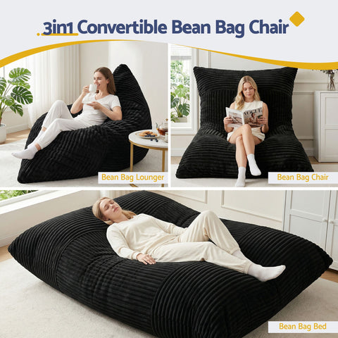 Artiss 3-in-1 Bean Bag Chair for Living Room Convertible Floor Sofa Dark Grey