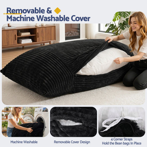 Artiss 3-in-1 Bean Bag Chair for Living Room Convertible Floor Sofa Dark Grey