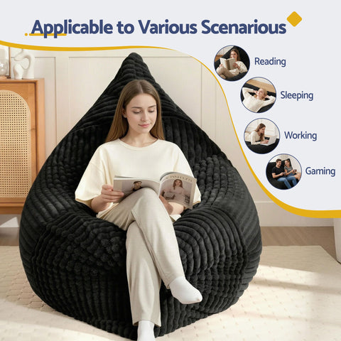 Artiss 3-in-1 Bean Bag Chair for Living Room Convertible Floor Sofa Dark Grey