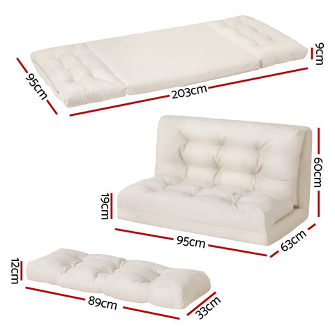 Artiss Floor Lounge Sofa Bed 2 Seater Pillow Leather White Chez Guru