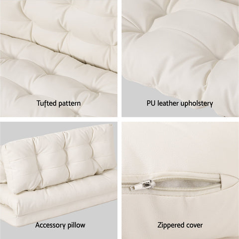 Artiss Floor Lounge Sofa Bed 2 Seater Pillow Leather White Chez Guru