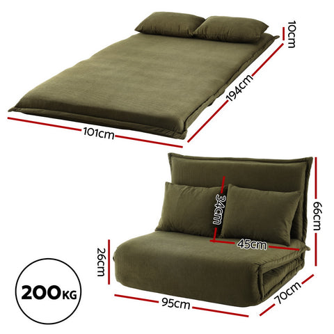 Artiss Floor Lounge Sofa Bed Foldable 2 Seater Green