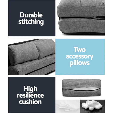 Artiss Lounge Sofa Bed 2-seater Grey Fabric - Chez Guru