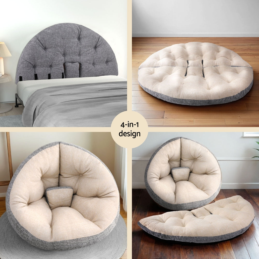 Artiss Floor Lounge Sofa Bed Chair Foldable Washable Beige Chez Guru