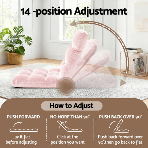 Artiss Floor Lounge Sofa Bed Flannel Fabric Pink