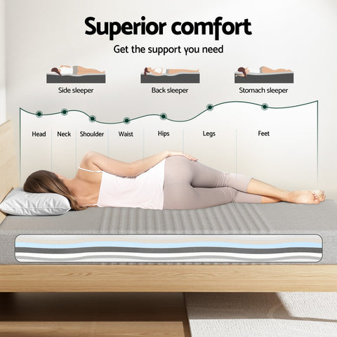 Giselle Bedding Cool Gel Memory Foam Mattress Charcoal 7-Zone Washable Bamboo Cover 15cm King Single