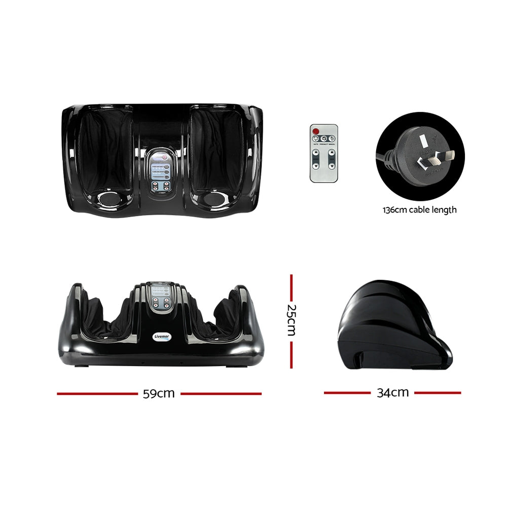 Livemor Foot Massager Shiatsu Massagers Electric Remote Roller Kneading Black Chez Guru