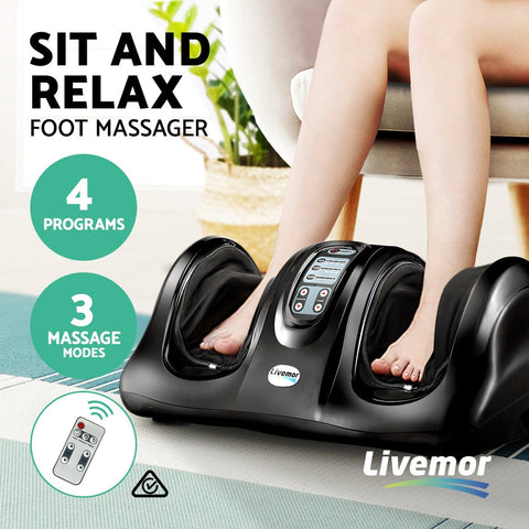 Livemor Foot Massager Shiatsu Massagers Electric Remote Roller Kneading Black Chez Guru