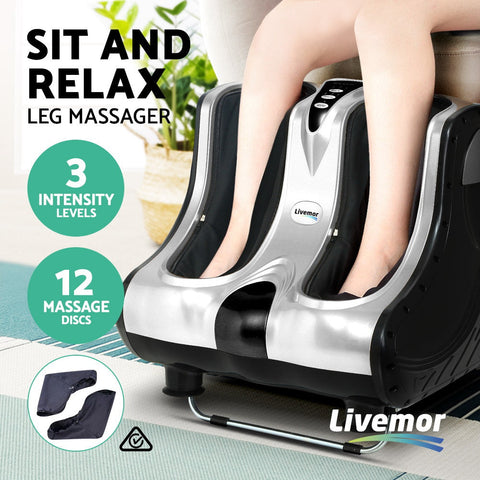 Livemor Foot Massager Massagers Shiatsu Electric Roller Ankle Calf Leg Kneading Silver Chez Guru