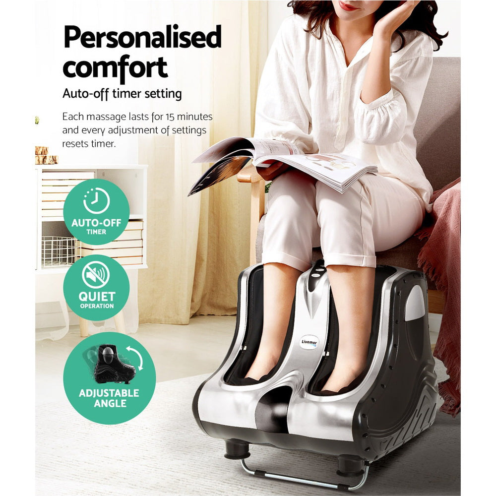 Livemor Foot Massager Massagers Shiatsu Electric Roller Ankle Calf Leg Kneading Silver Chez Guru