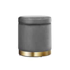 Artiss Ottoman Storage Foot Stool Round Velvet Charcoal Chez Guru