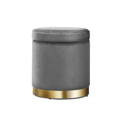 Artiss Ottoman Storage Foot Stool Round Velvet Charcoal Chez Guru